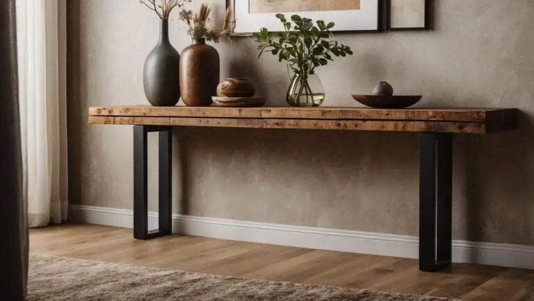 Aparadores longos de madeira maciça com estilo rústico contemporâneo