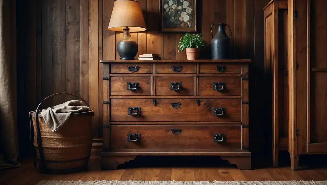 Cômodas rústicas de madeira canela com puxadores de ferro fundido