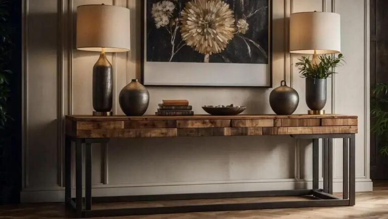 Criação e design de aparadores longos de demolição com acabamento acetinado