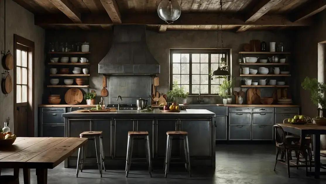 Criação e design de balcões rústicos para cozinha industrial com ferro fundido