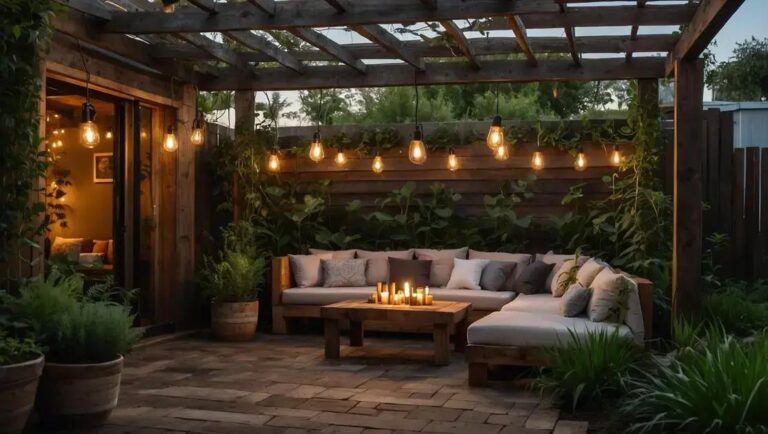 Criação e design de bancos rústicos de madeira reaproveitada para varanda coberta