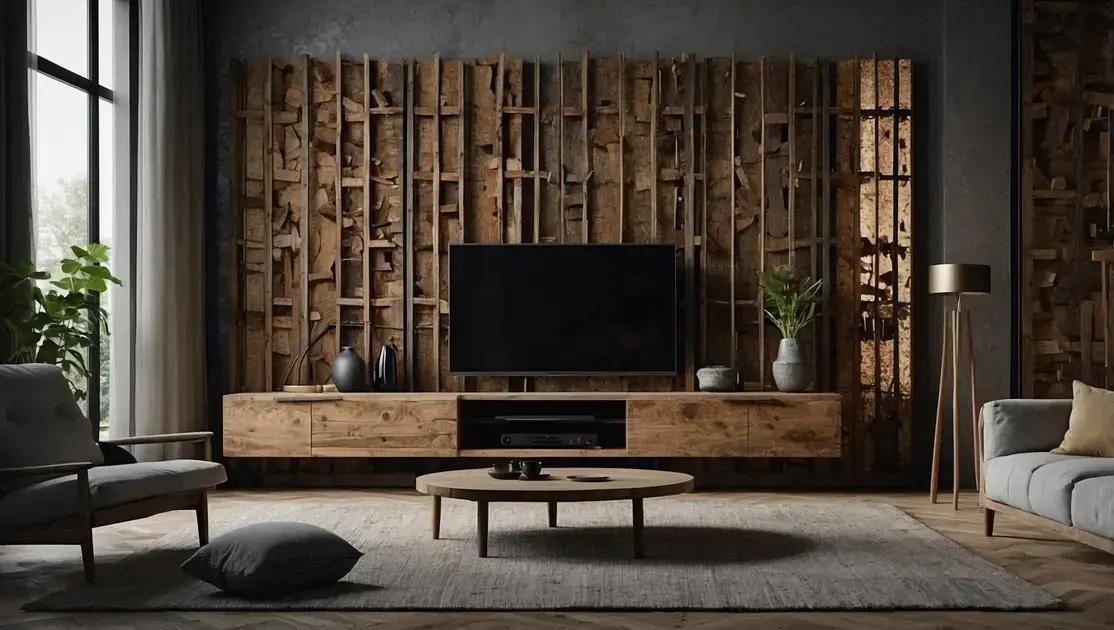 Criação e design de painéis decorativos de demolição para parede de TV moderna