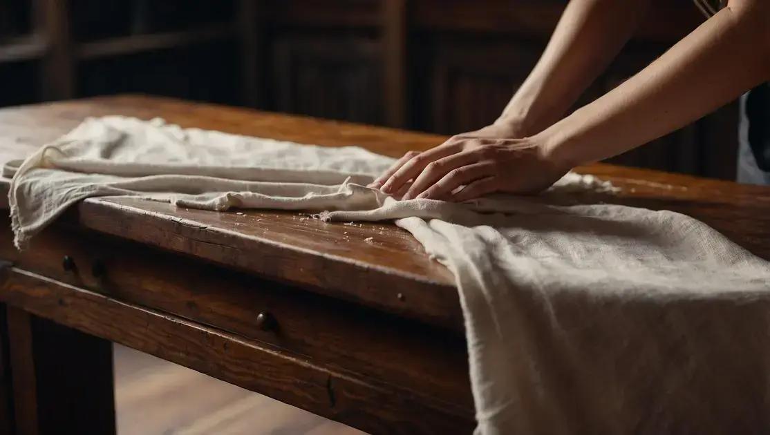 Enceramento tradicional de mesas antigas com pano de algodão seco