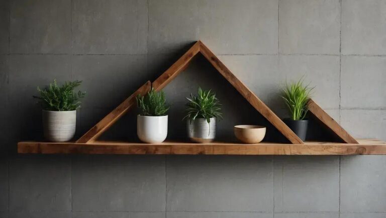 Estantes de madeira reciclada com design geométrico moderno