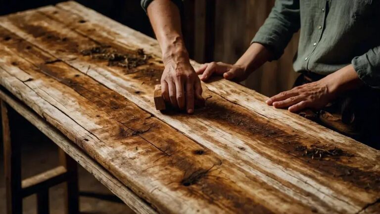 Limpeza profunda em madeira de demolição com vinagre e óleo vegetal