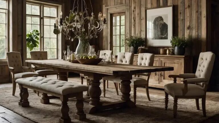 Mesas de jantar rústicas de madeira de demolição com pés torneados