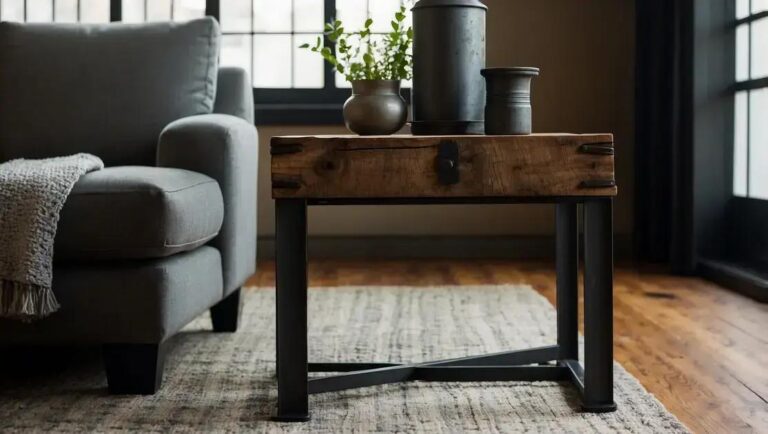 Mesas laterais de demolição com pés de ferro industrial fosco