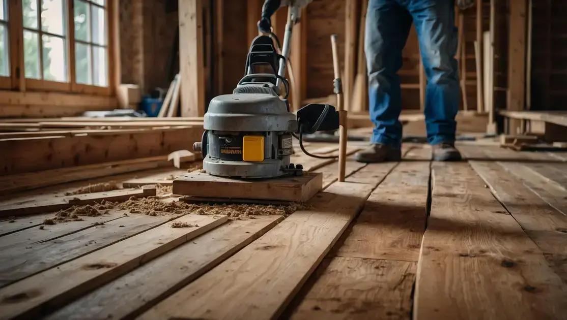 Nivelamento de superfície irregular em madeira de demolição maciça