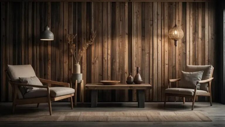 Painéis ripados de madeira envelhecida para parede de destaque