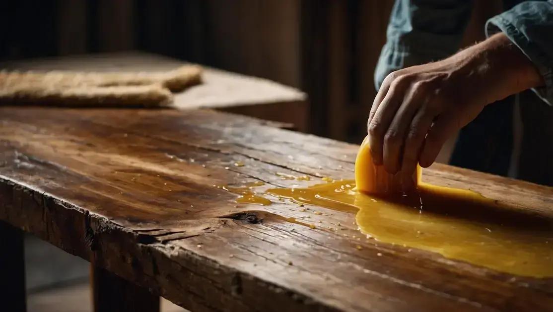 Polimento de madeira rústica com cera de abelha natural