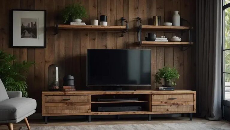 Racks de TV rústicos de demolição com acabamento acetinado