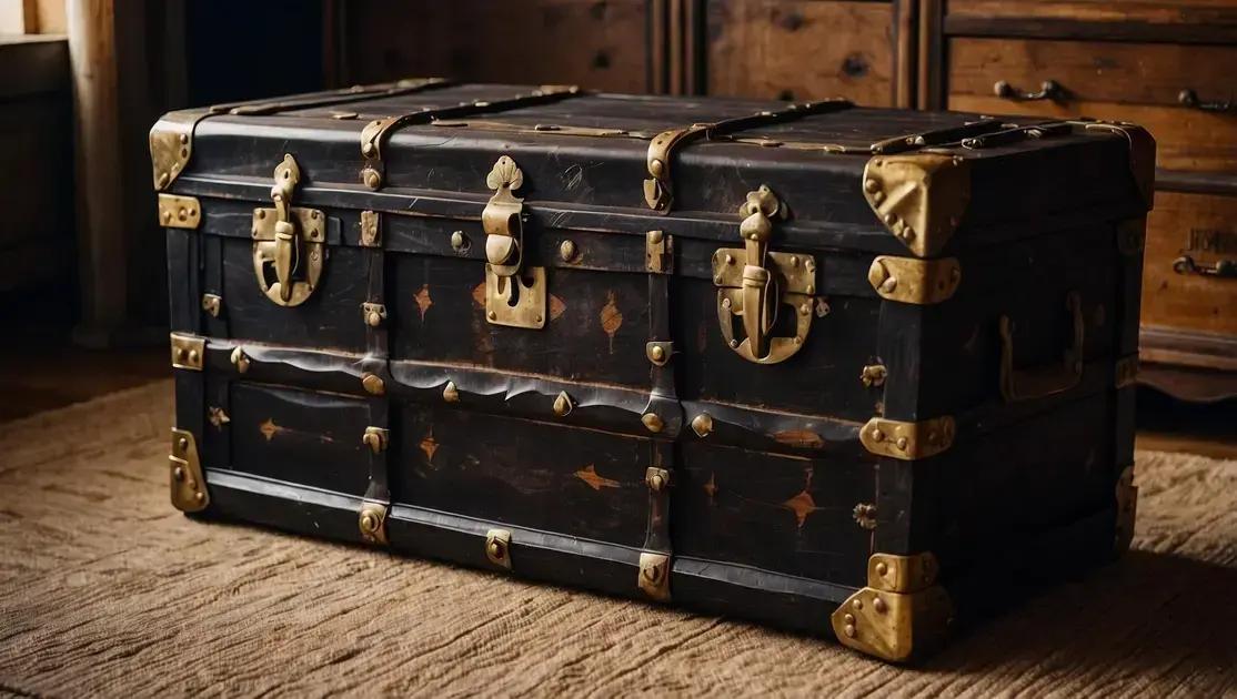 Restauração artesanal de baús antigos com acabamento queimado escuro