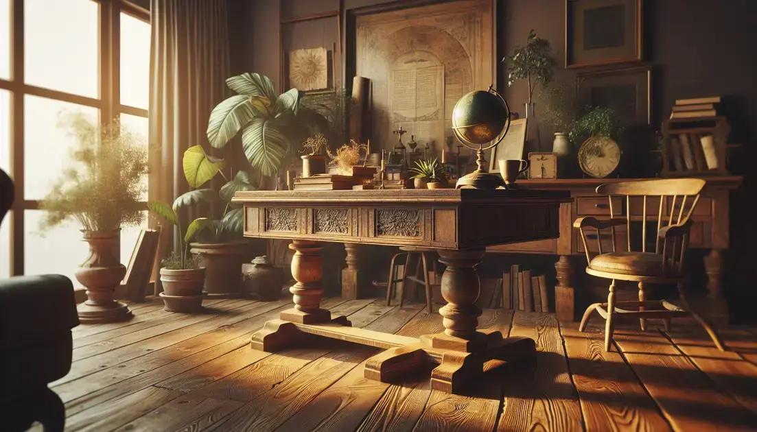 Restauração artesanal de mesas antigas com acabamento fosco de cera natural