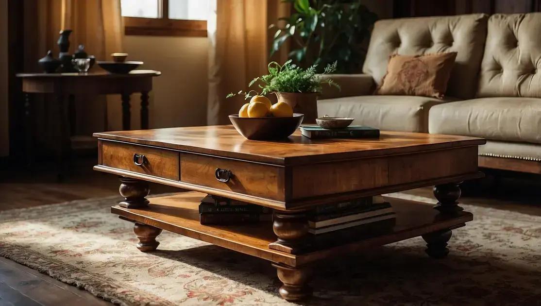 Restauração artesanal de mesas de centro antigas com cera de abelha natural