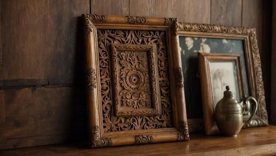 Restauração artesanal de molduras antigas com entalhes em madeira canela