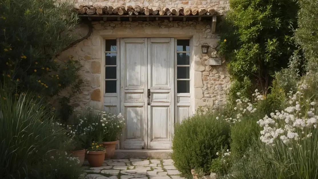 Restauração artesanal de portas rústicas com pátina branca provençal