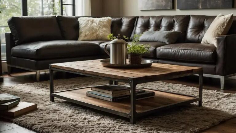 Criação e design de mesas de centro rústicas com base metálica e tampo de demolição