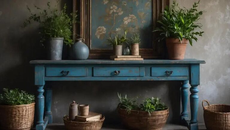 Restauração artesanal de aparadores antigos com pátina azul provençal