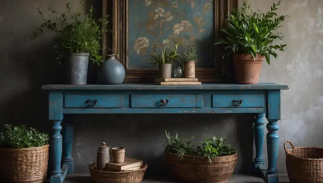 Restauração artesanal de aparadores antigos com pátina azul provençal